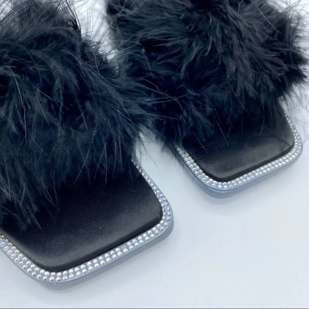 Jeffrey Campbell Black Acelynn Faux Fur Slide Sandal Size 5.5